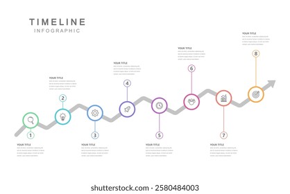 Business road map timeline infographic concept. with icons and 8 steps. Corporate milestones graphic elements. marketing data. Modern vector history timeline design presentation