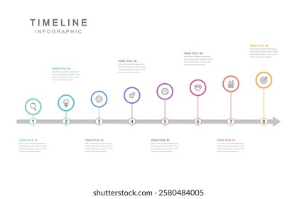 Business road map timeline infographic concept. with icons and 8 steps. Corporate milestones graphic elements. marketing data. Modern vector history timeline design presentation