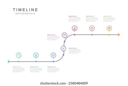 Business road map timeline infographic concept. with icons and 8 steps. Corporate milestones graphic elements. marketing data. Modern vector history timeline design presentation