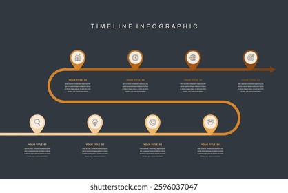 Business road map timeline infographic concept. with icons and 8 options, workflow layout, diagram, report, web design. Creative, vector, illustration.