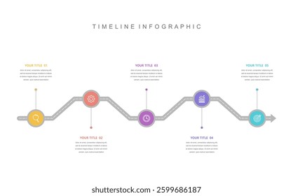 Business road map timeline infographic concept. with icons and 5 options, Corporate milestones graphic elements. workflow layout, diagram, report, web design. Creative, vector