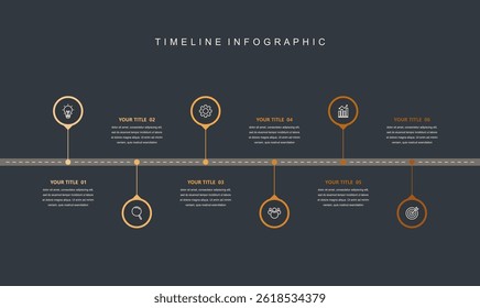 Business road map timeline infographic concept. with icons and 6 options, Corporate milestones graphic elements. workflow layout, diagram, report, web design. Creative, vector