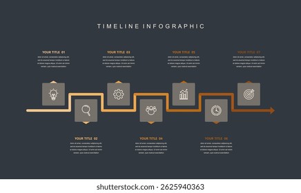 Business road map timeline infographic concept. with icons and 7 options, Corporate milestones graphic elements. workflow layout, diagram, report, web design. Creative, vector