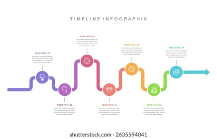 Business road map timeline infographic concept. with icons and 7 options, Business Presentation, workflow layout, diagram, report, web design. Creative, vector, illustration