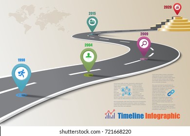 Business road map timeline infographic concepts designed for template, milestone path way to podium. Vector illustration