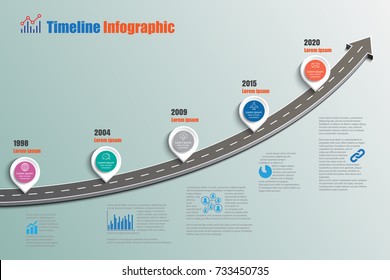 Iconos infográficos de la escala de tiempo de la hoja de ruta comercial diseñados para plantillas de fondo abstracto elemento hito de diagrama moderno tecnología de proceso de diagrama digital presentación de datos de marketing gráfico Vector ilustración