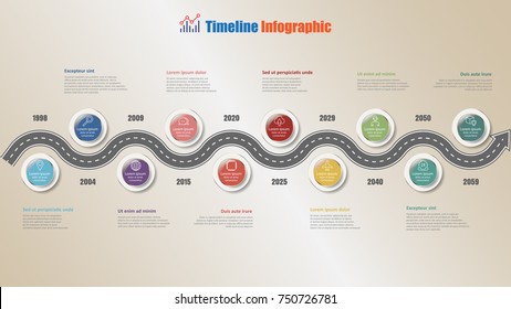 Business road map timeline infographic with 10 steps circle design for background elements diagram process technology web pages workflow digital marketing data presentation chart. Vector illustration