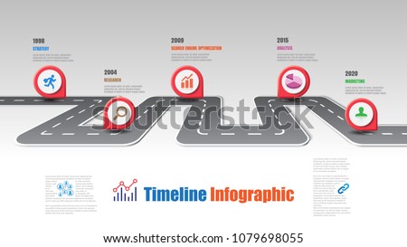 Business road map timeline infographic template with pointers designed for abstract background milestone modern diagram process technology digital marketing data presentation chart Vector illustration