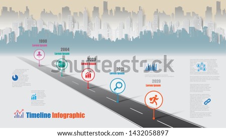 Business road map timeline infographic city designed for abstract background template milestone element modern diagram process technology digital marketing data presentation chart Vector illustration