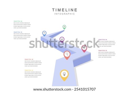 Business road map timeline infographic concept. with icons and 6 options, marketing data workflow layout, diagram, report, web design. Creative, vector, illustration.