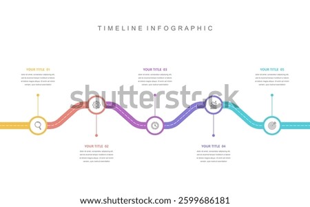 Business road map timeline infographic concept. with icons and 5 options, Corporate milestones graphic elements. workflow layout, diagram, report, web design. Creative, vector