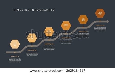 Business road map timeline infographic concept. with icons and 6 steps. Can be used for workflow layout, icons, diagram, report, web design Creative. marketing data. Vector illustration