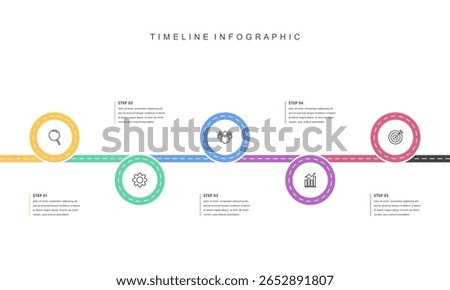 Business road map timeline infographic concept. with icons and 5 steps, workflow layout, diagram, report, web design. Business Milestone. Vector illustration.