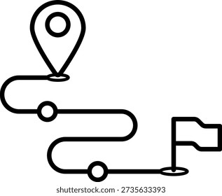 Business roadmap icon showing a path with location pin and destination flag representing planning navigation strategy and goal direction.