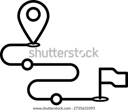 Business roadmap icon showing a path with location pin and destination flag representing planning navigation strategy and goal direction.