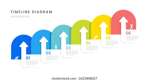 Business roadmap timeline infographic with 6 milestones elements, arrow, diagram, and icon, vector.