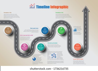 Business Roadmap Timeline Infographic Template With Pointers Designed For Process Digital Data Presentation Chart. Vector Illustration