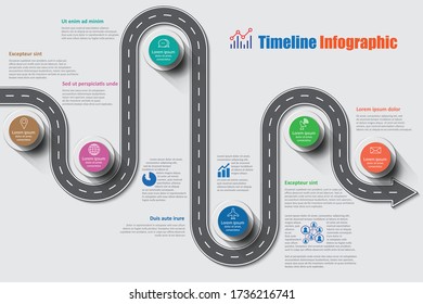 Business roadmap timeline infographic template with pointers designed for process digital data presentation chart. Vector illustration