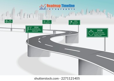 Business roadmap timeline infographic template with pointers designed for abstract background milestone modern diagram process technology digital marketing data presentation chart Vector illustration