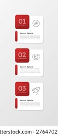 Business roadmap visualization red square infographic 3 steps. Commercial activity strategy. Organization development plan. Editable thin line icons diagram process