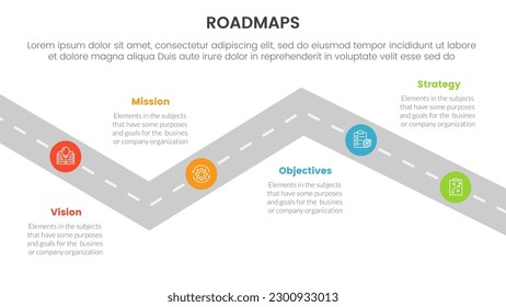 infraestructura de procesos de hojas de ruta de negocios 3 etapas con concepto de ruta de giro y tema de luz para presentación de diapositivas