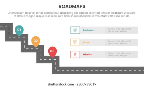 plan de trabajo infraestructura de procesos de hojas de ruta 3 etapas con escaleras o escaleras y concepto de tema ligero para presentación de diapositivas