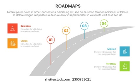 marco de procedimientos de hojas de ruta de negocios infografía de 3 etapas con el concepto de ruta larga y tema claro para presentación de diapositivas