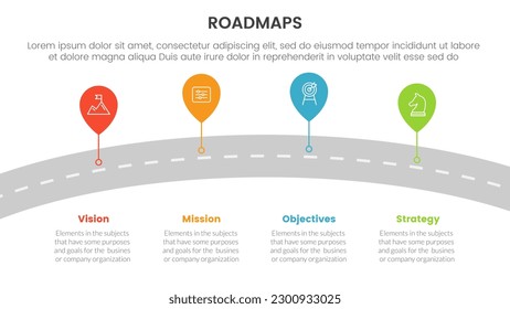 infraestructura de procesos de hojas de ruta de negocios 3 etapas con concepto de ruta de curva y tema de luz para presentación de diapositivas