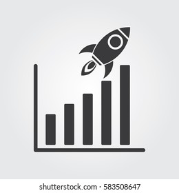 Business Rocket with Bar Chart Stats icon design. 