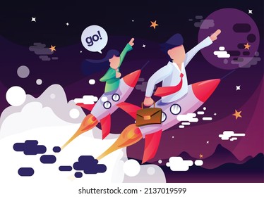 Business rocket launch to the moon