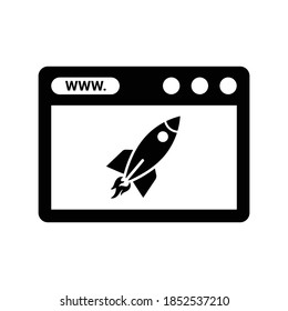 Business rocket launch, start up icon. Black vector graphics 