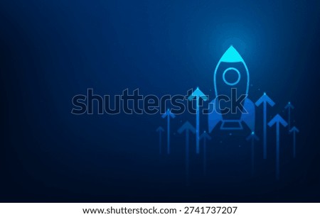 business rocket startup vision and arrow growth blue background. Strategies and concepts for mission success. vector illustration fantastic technology. 