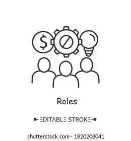 Business roles line icon. Creative, managerial and financial functions and duties. Temawork. HR Management. Business technologies and relations concept. Isolated vector illustration. Editable stroke