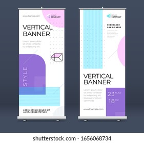 Business Roll Up Banner. Abstract Roll up background for Presentation. Vertical roll up, x-stand, exhibition display, Retractable banner stand or flag design layout for conference, forum.