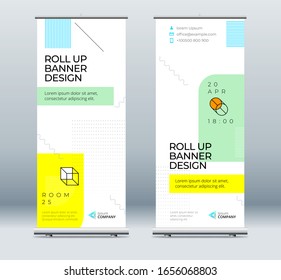 Business Roll Up Banner. Abstract Roll up background for Presentation. Vertical roll up, x-stand, exhibition display, Retractable banner stand or flag design layout for conference, forum.