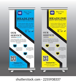 Business Roll Up Banner. Abstract Roll up background for Presentation. Vertical roll up, x-stand, exhibition display, Creative banner stand or flag design layout for conference, forum.