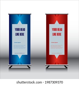 business roll up banner, colorful design, red and blue colors, eps 10 vector file