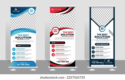 Business Roll Up Banner. corporate Roll up background for Presentation. Vertical roll up, x-stand, exhibition display, Retractable banner stand