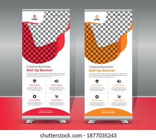 Pancarta de Business Roll Up. Diseño creativo. Plantilla de banner. Presentación y folleto para el evento. Ilustración del vector
