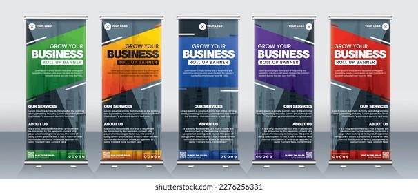 Diseño de banners para el desarrollo de empresas para eventos, presentaciones, reuniones, reuniones anuales con banner de x listo para imprimir verde, naranja, rojo, azul y morado x stand