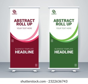 Business roll up banner design for business events, annual meetings, presentations, marketing, promotions, with red and green color, print ready colors