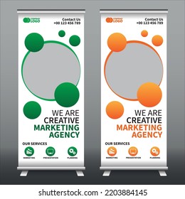 Business Roll Up Banner Design. Banner Design.  Green and Orange Design. 