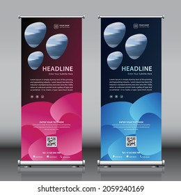 Business roll up banner design. Presentation standee banner concept. Abstract modern roll up background. Vertical template design layout.
