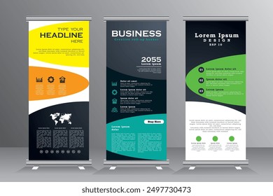 El negocio enrolla el diseño del Anuncio o levanta la Plantilla y la publicidad del Anuncio, compañía, Anuncio de la exhibición, x-Anuncio, Anuncio de Standee, Vector listo para imprimir eps 10.