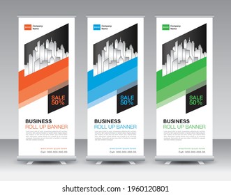 Business Roll Up banner design, Roll Up Banner template, Sale banner stand or flag design layout, Standee Design, Presentation, poster, flyer, ads, Modern Exhibition Advertising, Banner design vector
