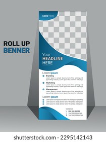 Business Roll Up banner design template. Standee Design layout. Vector Presentation and Brochure Flyer. Modern Corporate roll up banner .