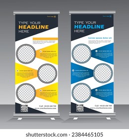 Business Roll-Up-Banner-Design, Roll-up-Banner-Vorlage mit geometrischer Form, drei Abschnitte, drei Schritte Roll-up-Banner, vertikale Banner-Vorlage, Vektoreps10