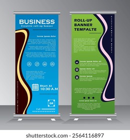 Business roll up banner design template vector, abstract background, modern x-banner, rectangle size banner, Vertical banner with identical design,
