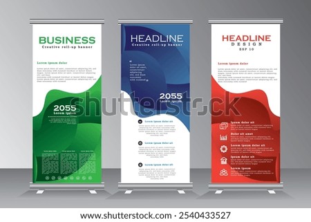 Business roll up banner design template and vertical banner for advertisement, polygon background, vector banner, business display banner, brochure, x-banner, Standee,