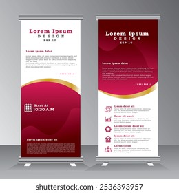 Negocios Roll up diseño de Plantilla de Vertical de lujo de Anuncio con línea de oro, Anuncio de Vector para folleto, negocios, volante, infografías. Anuncio x moderno y póster para publicidad.